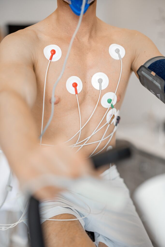 Torso,Of,Man,Athlete,With,Electrodes,,Testing,Heart,System,On